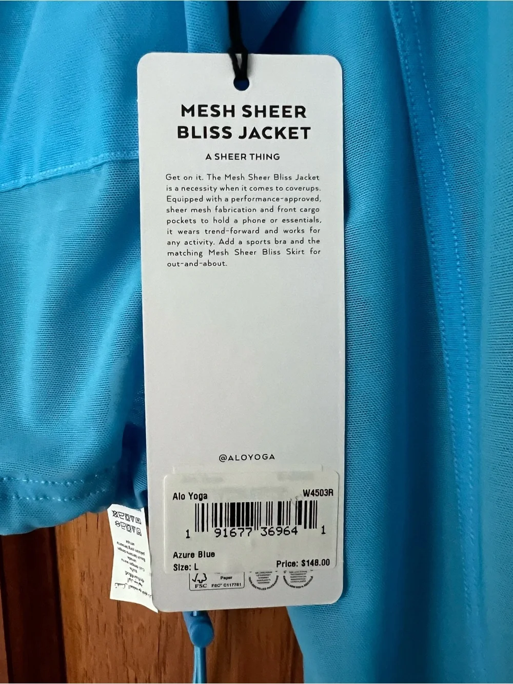 ALO Yoga Mesh Sheer Bliss Jacket NWT RT $148 Azure Blue